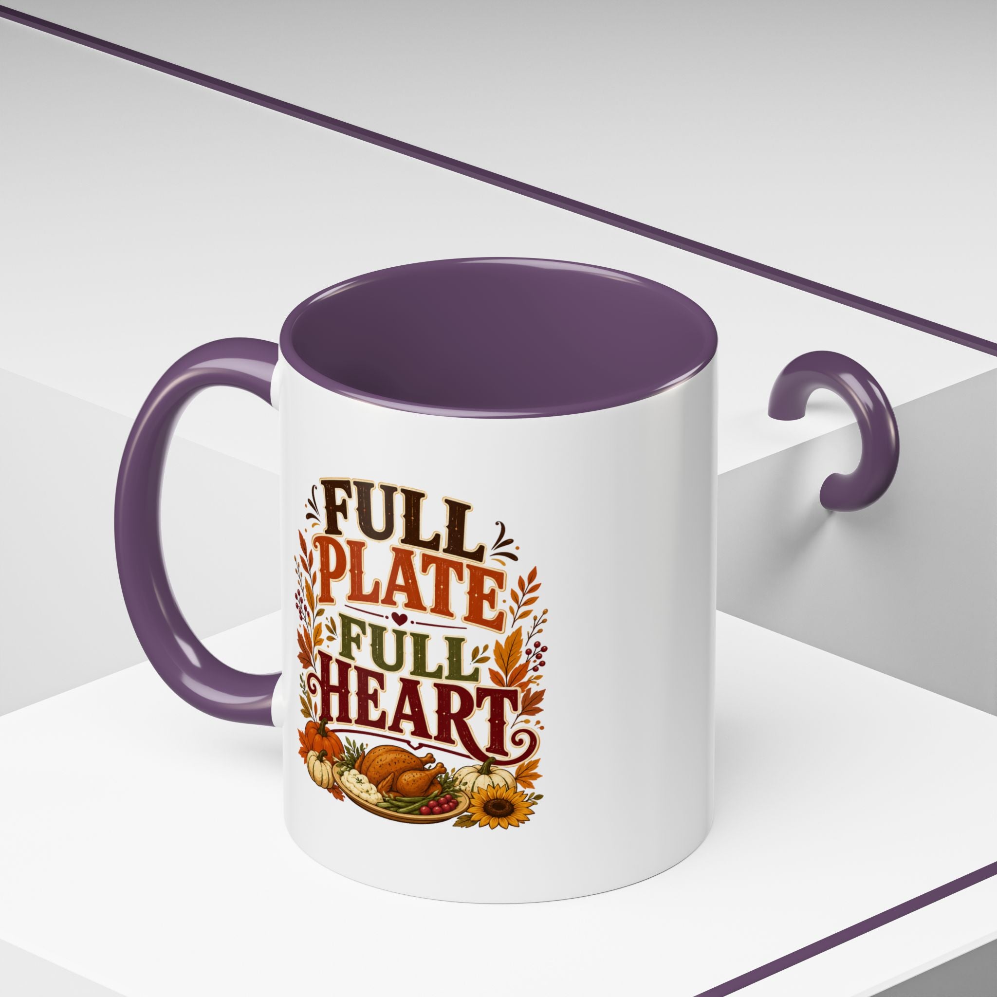 Thanksgiving Mug Full Plate Full Heart Accent Coffee Mug — Fall Thanksgiving Harvest Tea Cup