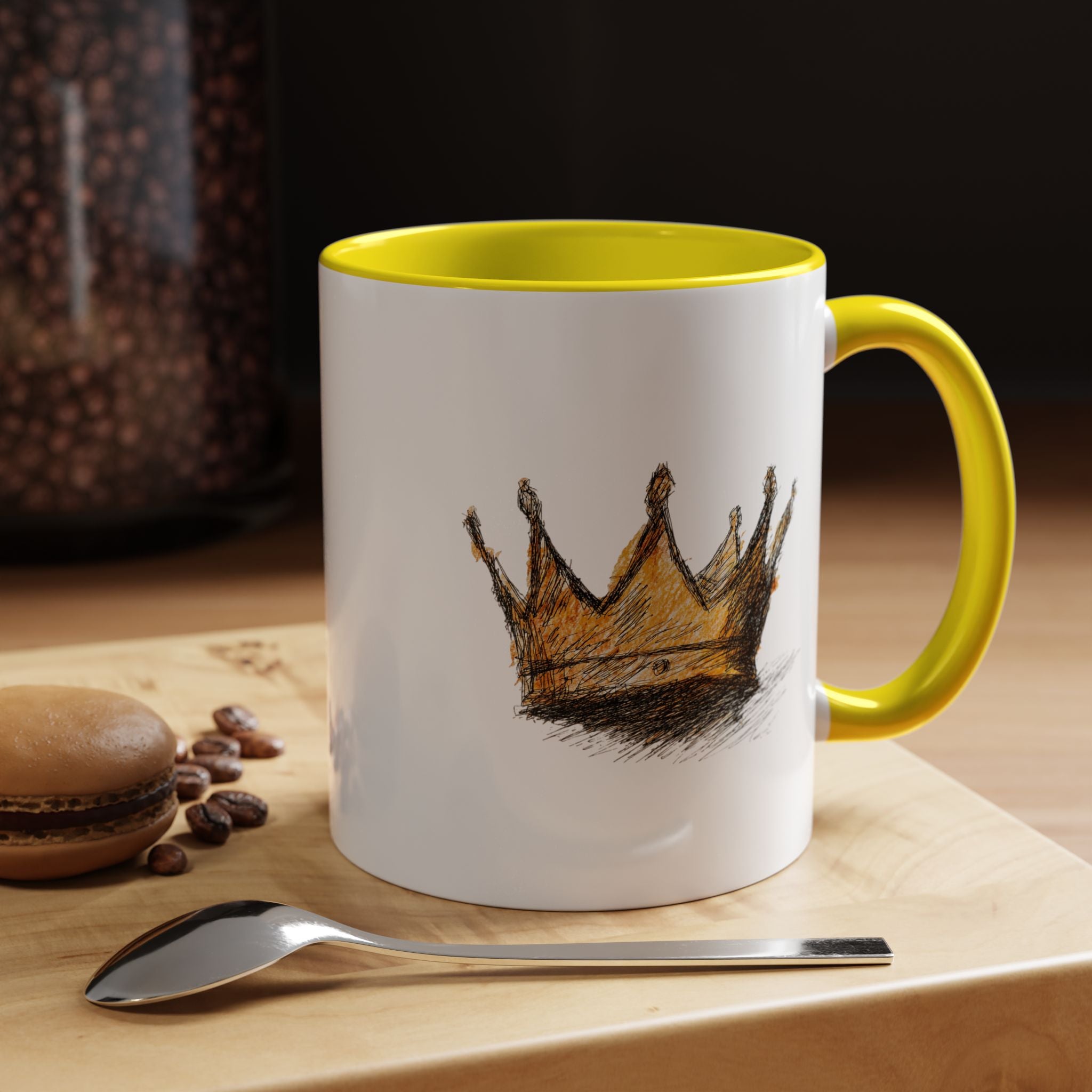 Royal Crown Accent Coffee Mug — Hand-Sketched Gold Crown Design