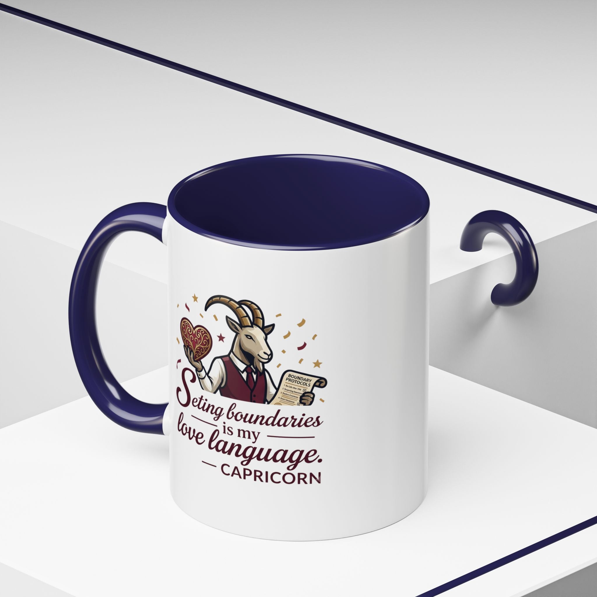Capricorn Zodiac Coffee Mug — "Setting Boundaries Is My Love Language" Accent Mug