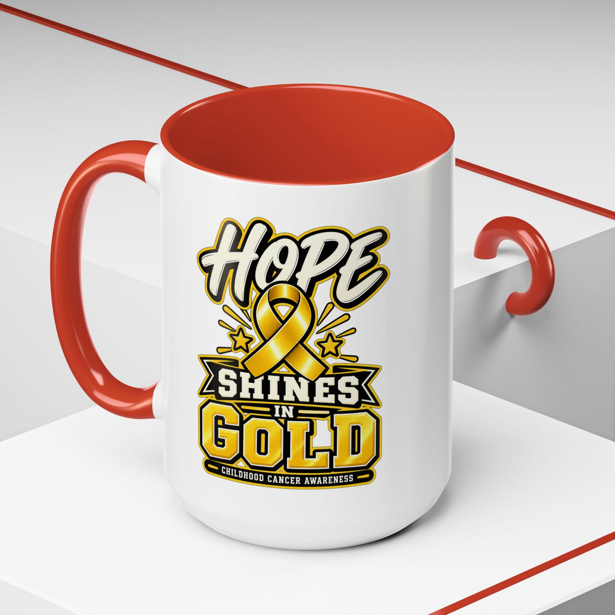 Hope Shines in Gold Coffee Mug — Childhood Cancer Awareness Accent Mug