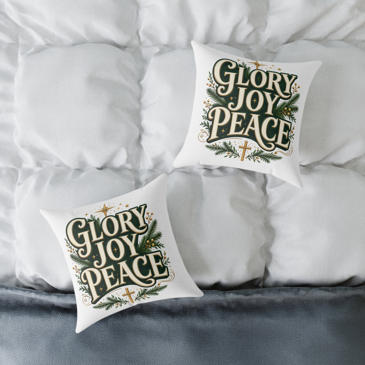 Glory Joy Peace Christmas Pillow – Festive Faith Holiday Throw Pillow