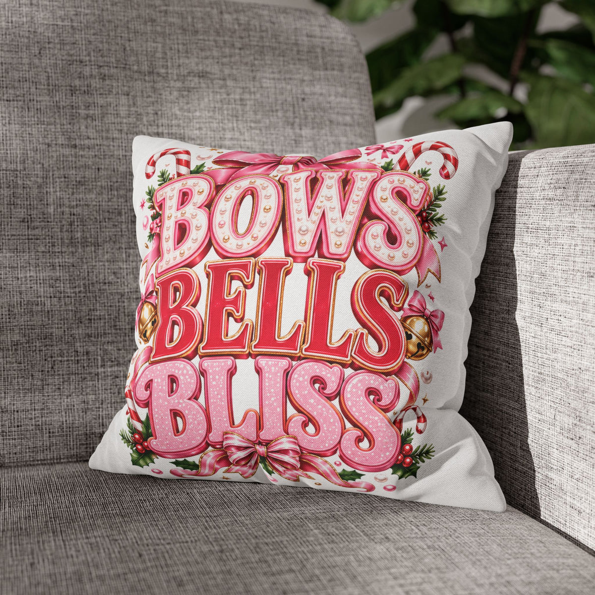 Bows Bells Bliss Decorative Throw Pillowcase Modern Day Christmas