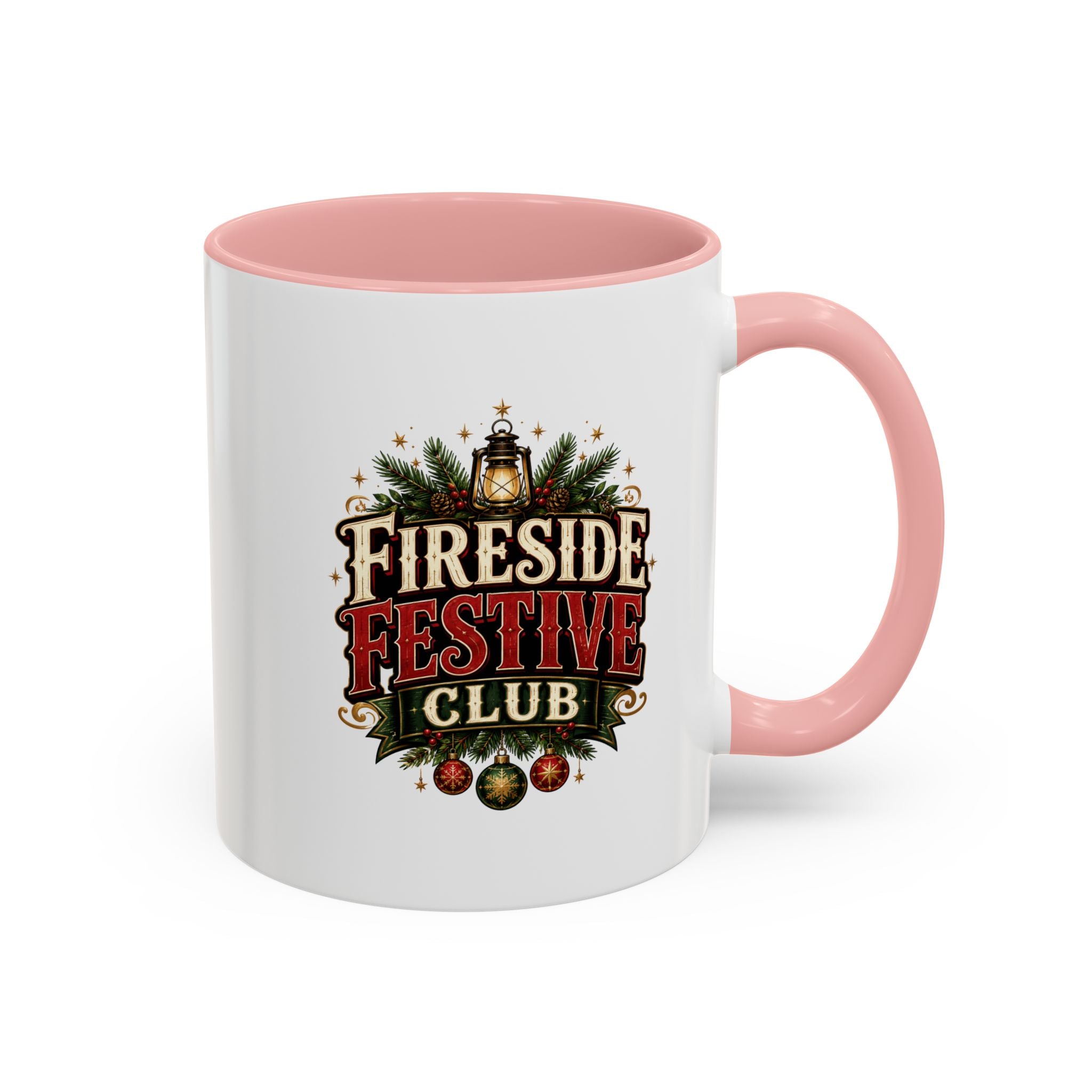 Fireside Festive Club Accent Coffee Mug — Holiday Christmas Hot Cocoa Gift