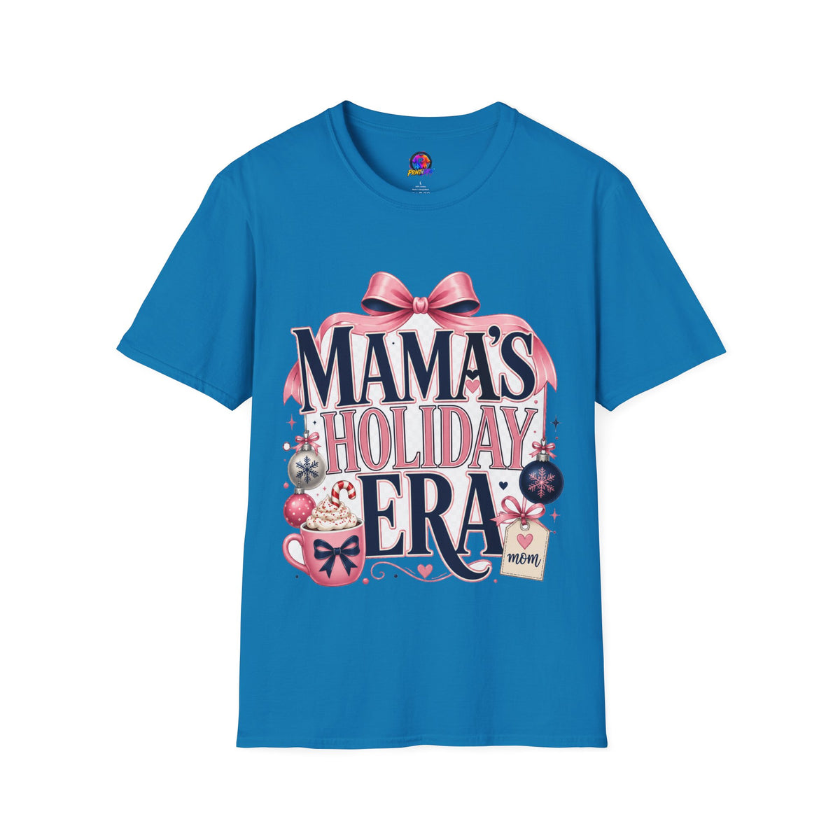 Mama's Holiday Era T-Shirt — Festive Pink Bow Christmas Tee for Moms