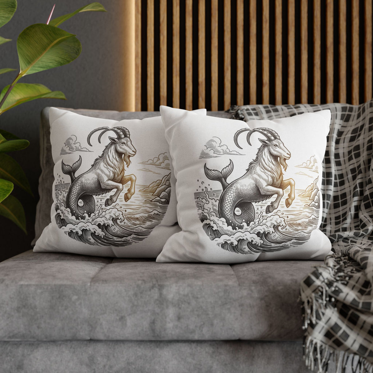 Capricorn Sea-Goat Decorative Pillowcase — Zodiac Mythical Creature Throw Pillow Cover