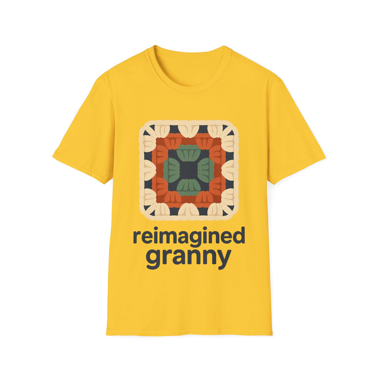 "Reimagined Granny" Retro Crochet Tee | Colorful Granny Square T-Shirt - Trending Now - September 2026