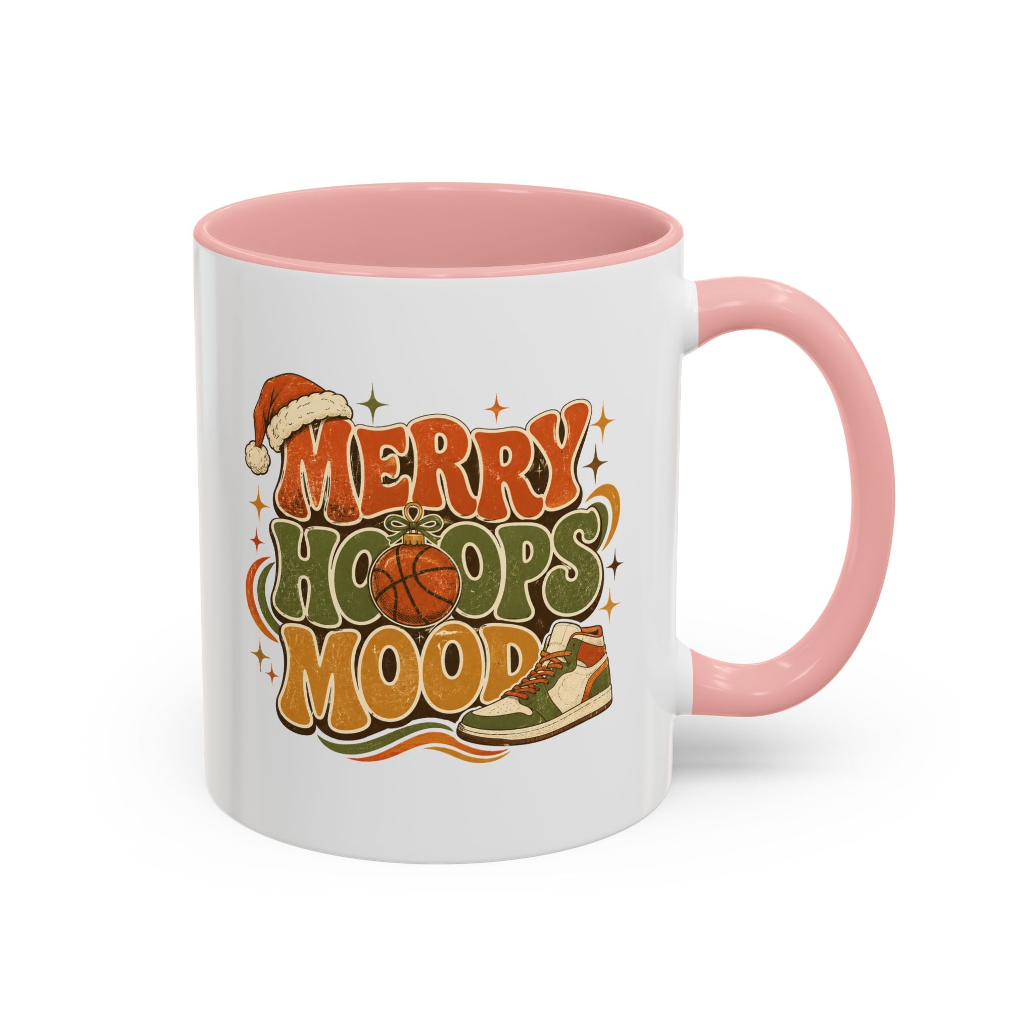 Modern Day Christmas Merry Hoops Mood Accent Coffee Mug — Retro Basketball Christmas Design