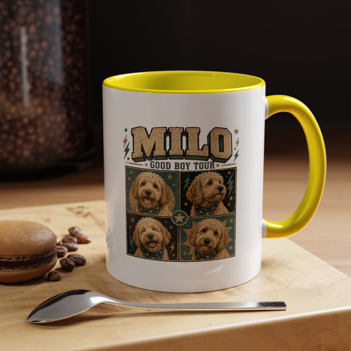 Milo Bailey Dog Dad Mom Personalized Dog Mug — "Milo: Good Boy Tour" Photo Accent Coffee Mug