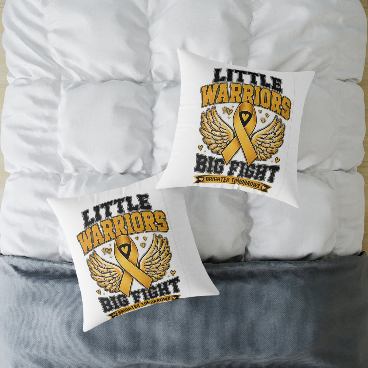 Child Cancer Awareness Pillow – "Little Warriors Big Fight" Square Throw Pillow