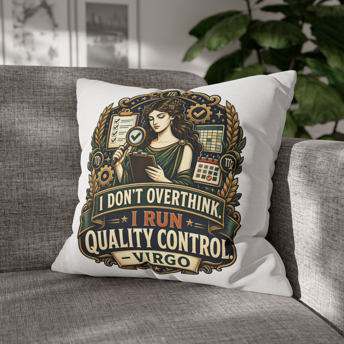 Virgo Quality Control Pillowcase — “I Don't Overthink, I Run Quality Control” Astrology Throw Pillowcase