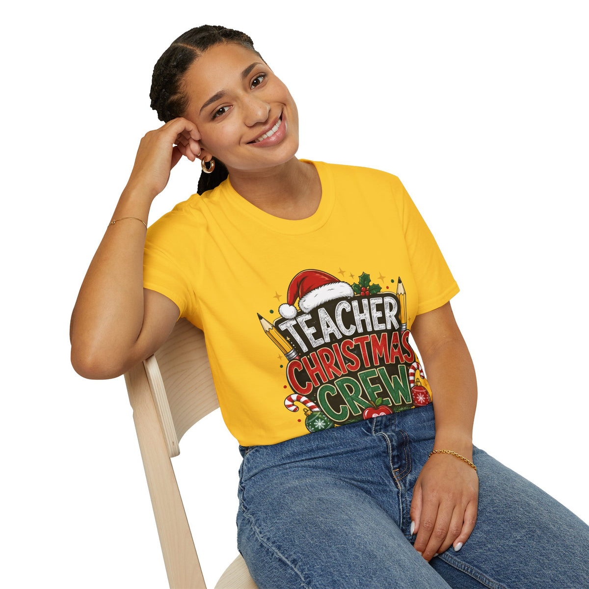 Teacher Christmas Crew T-Shirt — Holiday School Staff Tee with Santa Hat & Pencils