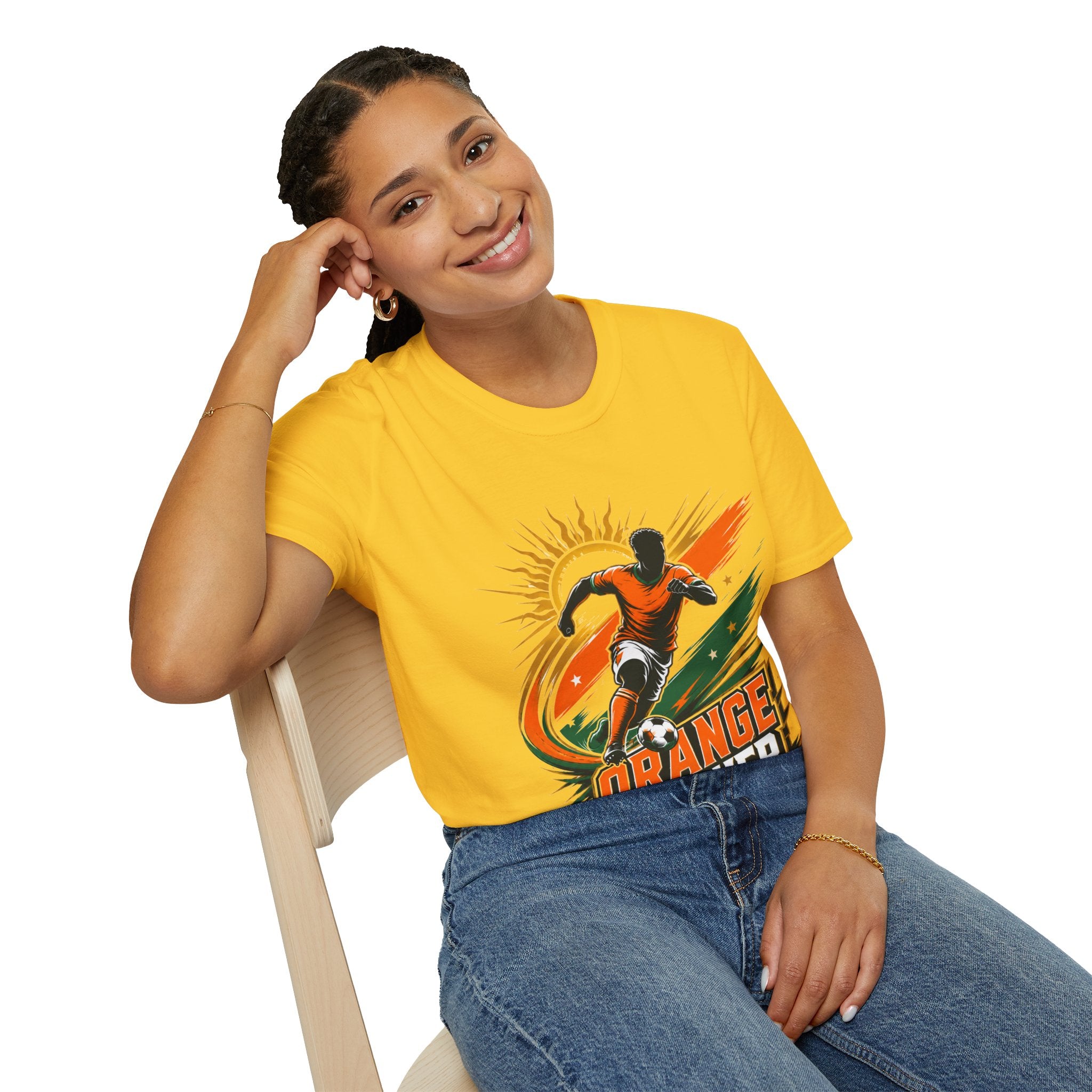 Côte d'Ivoire Orange Power Soccer T-Shirt — Dynamic Player Graphic Tee
