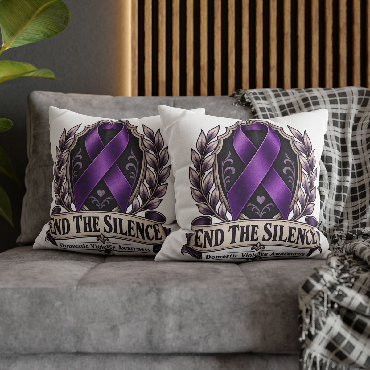 End The Silence Purple Ribbon Pillowcase — Domestic Violence Awareness Throw Pillow