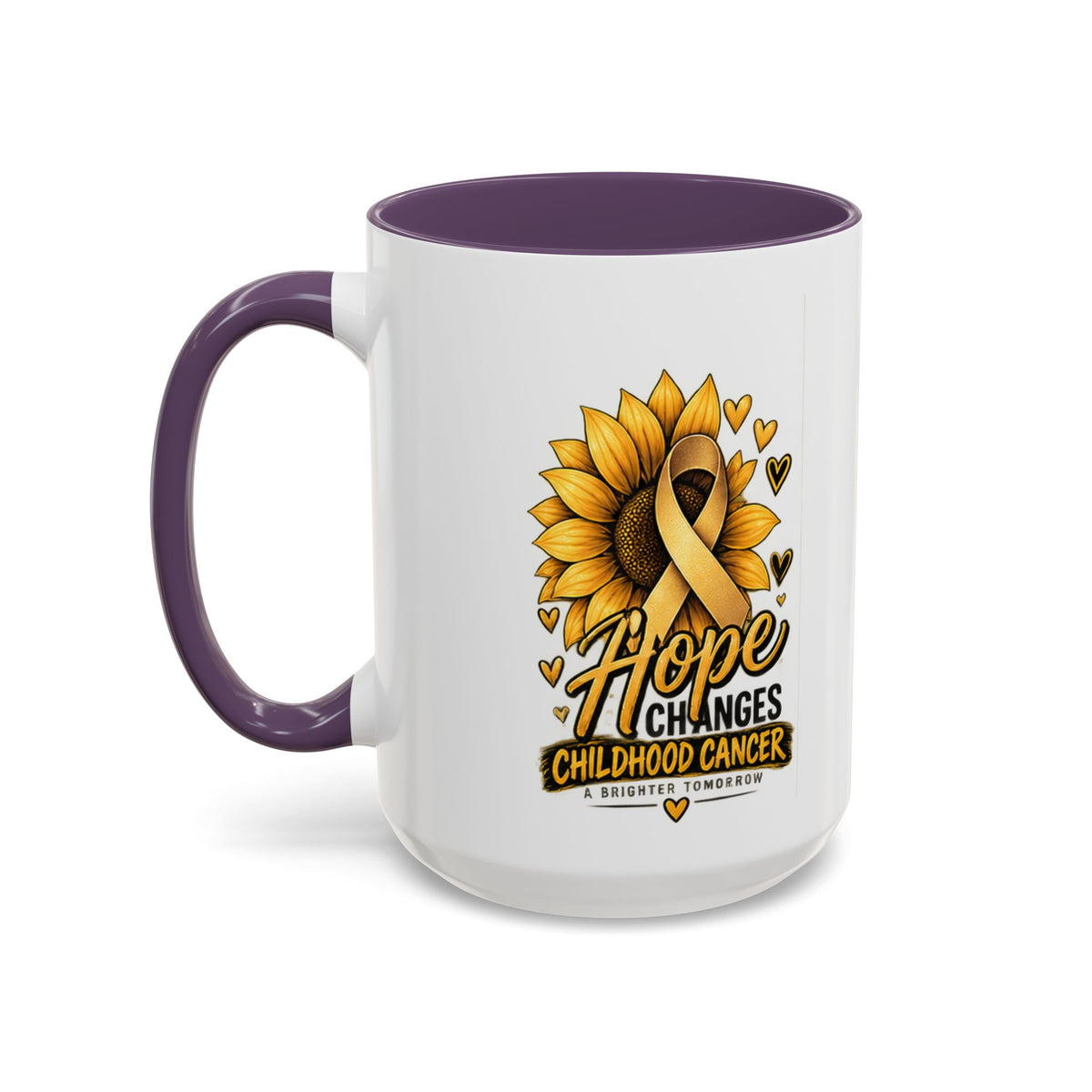 Hope Changes Childhood Cancer Mug – Gold Ribbon Sunflower Accent Coffee Cup (11/15oz)
