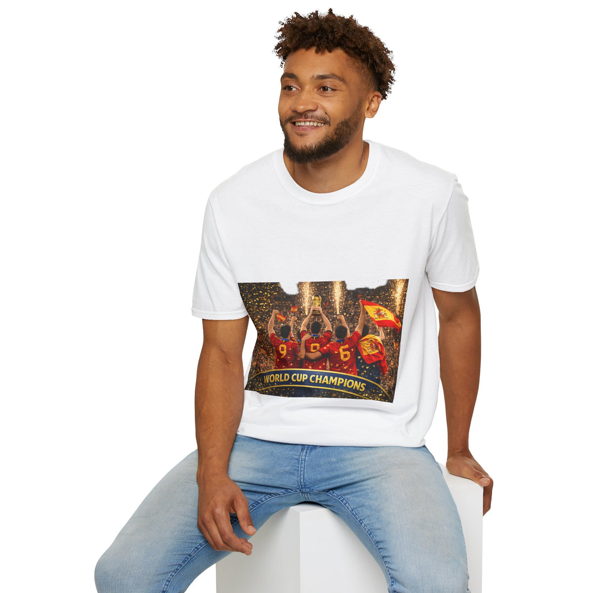 Spain World Cup Champions T‑Shirt — Soccer Trophy Celebration Tee