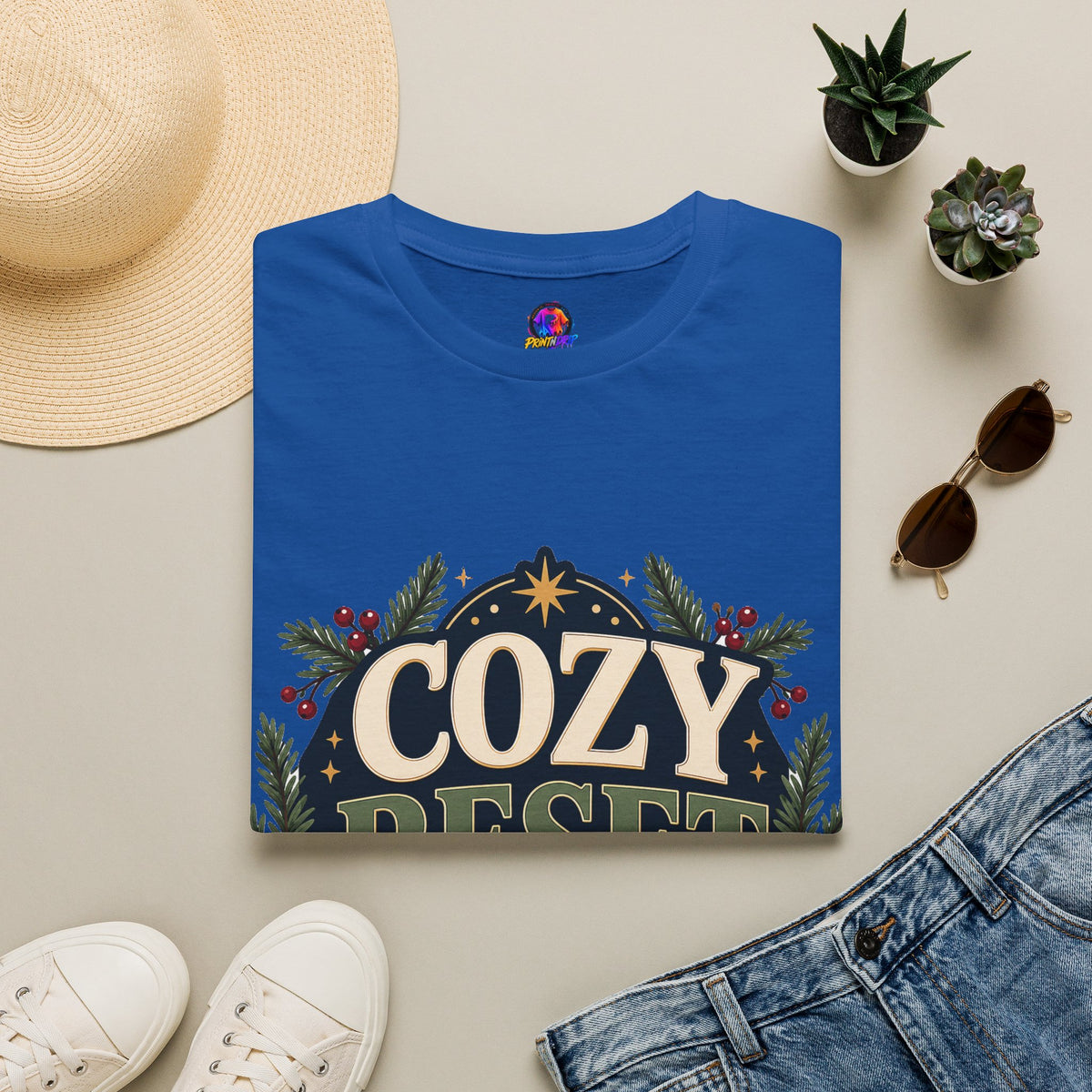 Cozy Reset Season T‑Shirt — Holiday Cozy Cabin Graphic Tee