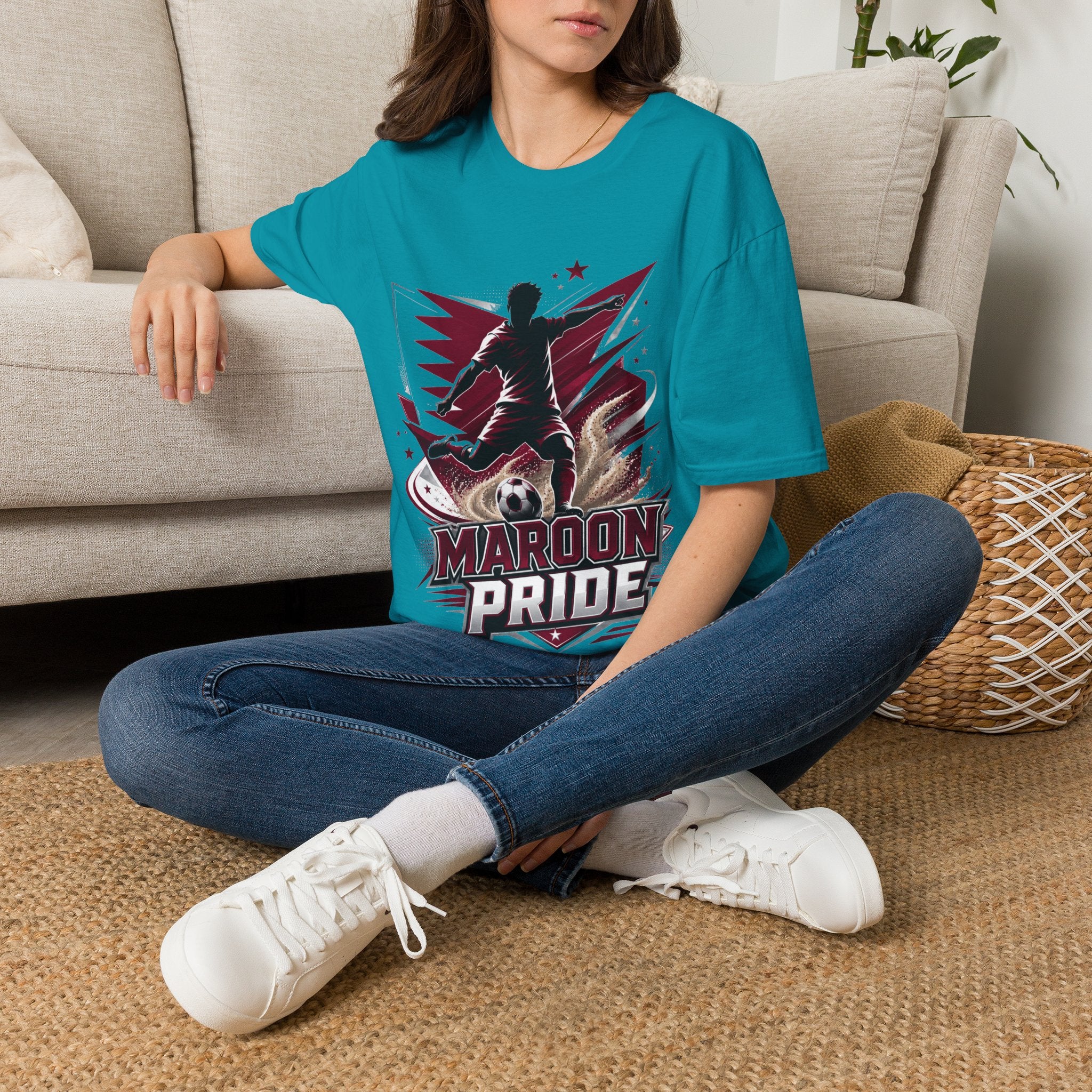 Qatar Maroon Pride Soccer T-Shirt — Silhouette Player Graphic Tee