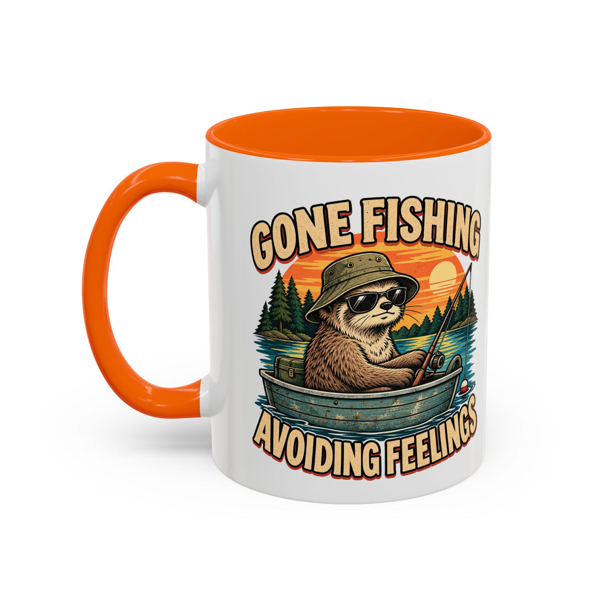 Funny And Witty "Gone Fishing Avoiding Feelings" Accent Coffee Mug (11, 15oz)
