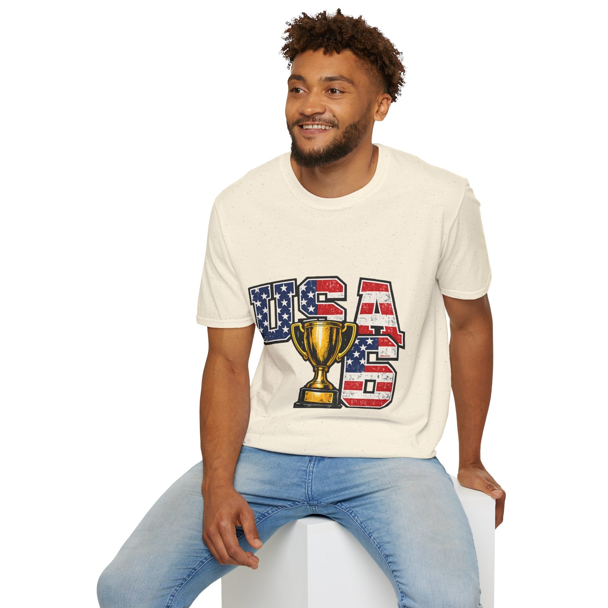 USA Trophy T-Shirt — Patriotic American Flag Graphic Tee