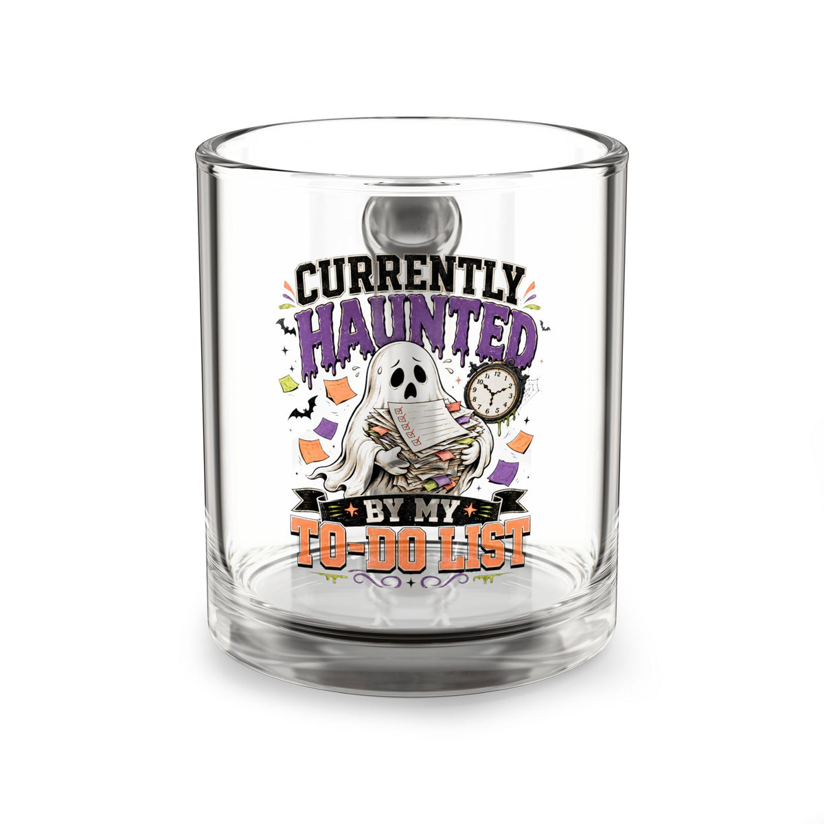 Halloween Glass Mug 10 oz  Currently Haunted By My To-Do List Glass Mug — 10oz Halloween Coffee Cup