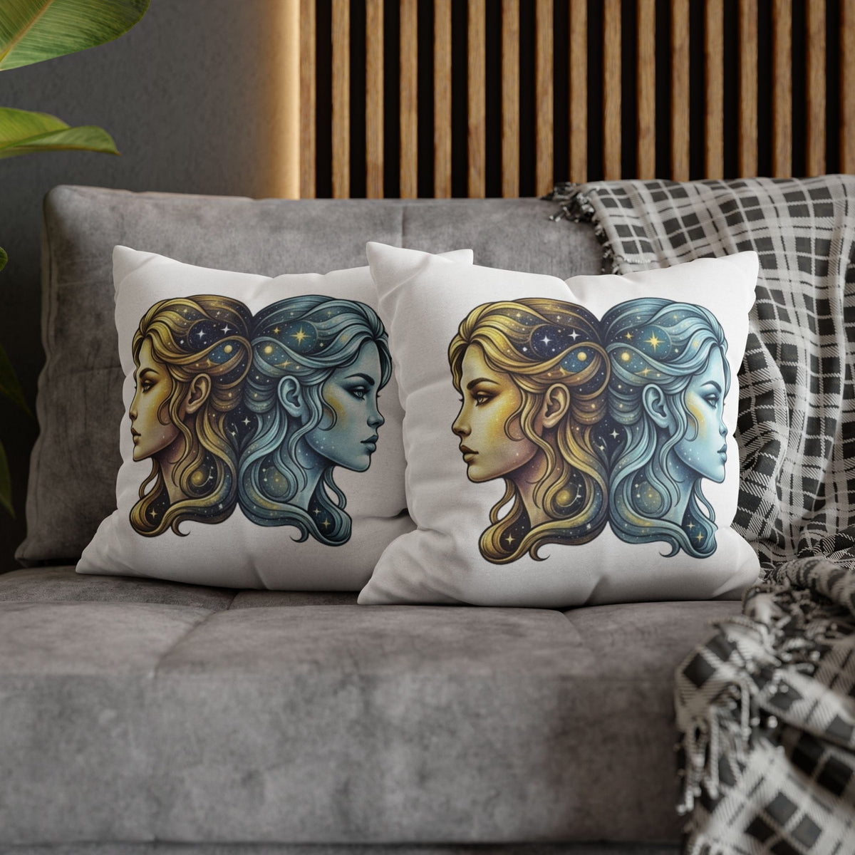 Gemini Moon & Sun Decorative Pillowcase — Zodiac Twins Astrology Throw Pillow Cover