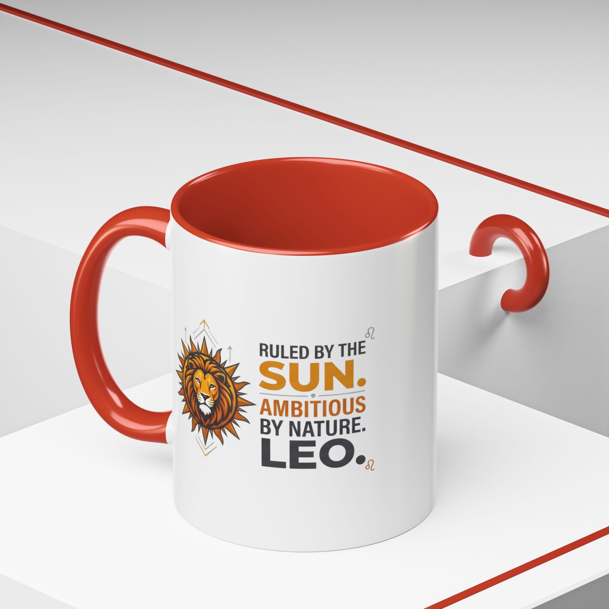 Leo Zodiac Coffee Mug — "Ruled by the Sun. Ambitious by Nature. LEO." Accent Ceramic Mug