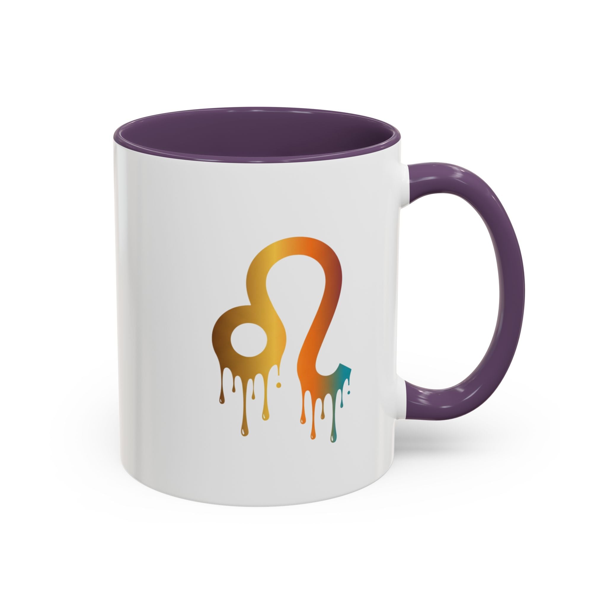 Leo Zodiac Coffee Mug — Dripping Rainbow Leo Symbol Accent Mug