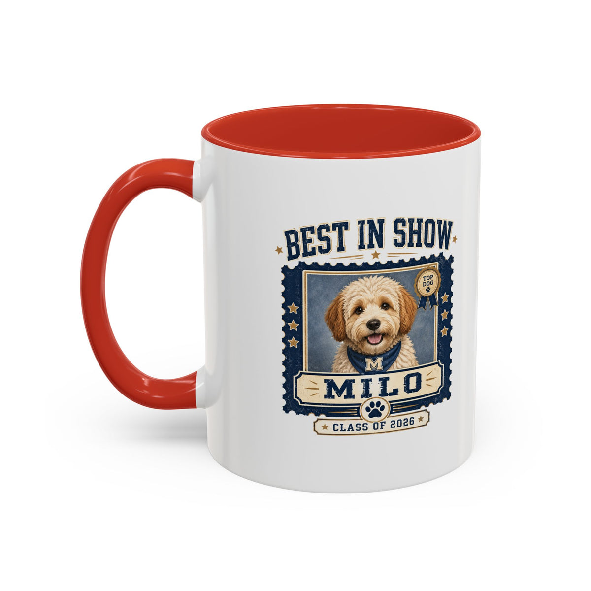Milo Bailey Dog Dad Mom Best in Show Personalized Dog Photo Coffee Mug — 'Milo' Class of 2020 Accent Mug