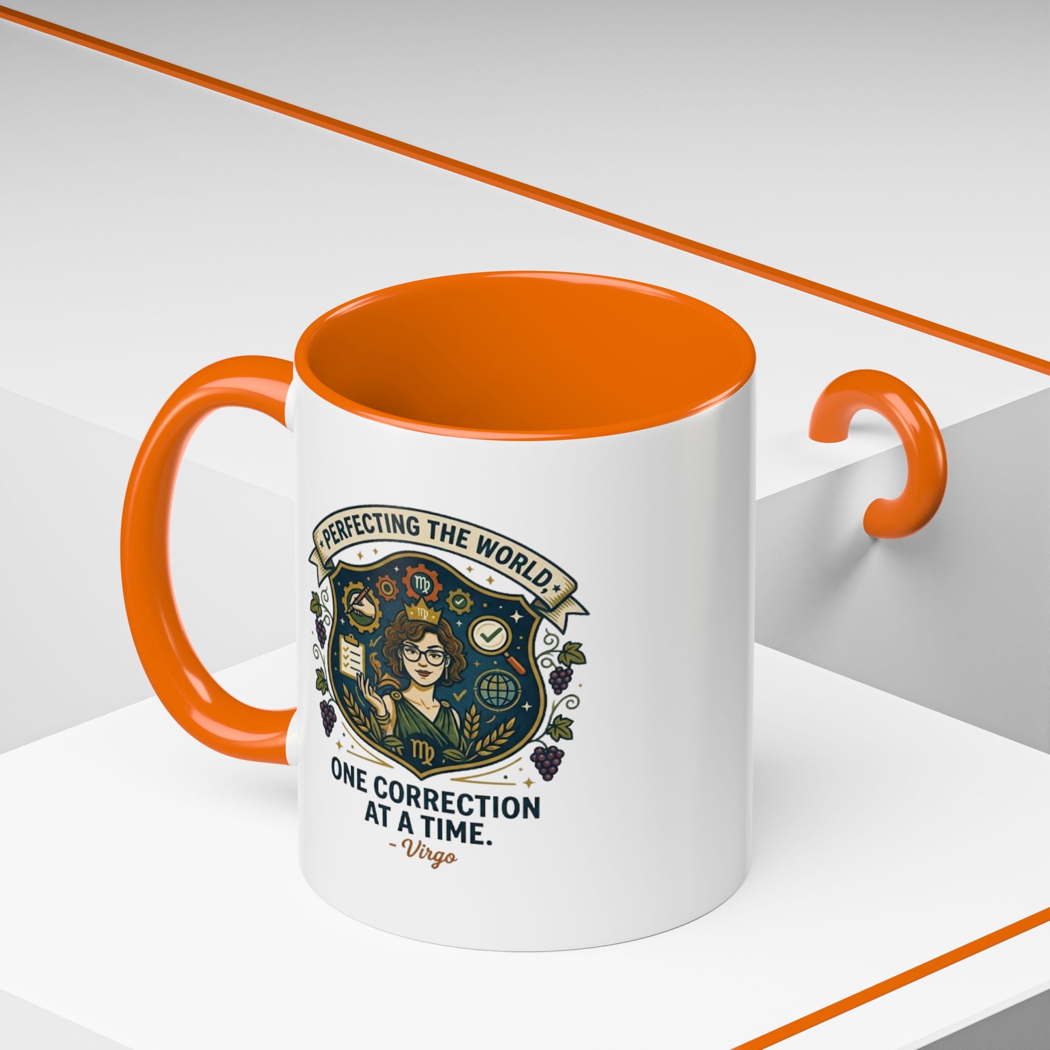 Virgo Coffee Mug — "Perfecting the World: One Correction at a Time" Accent Astrology Gift