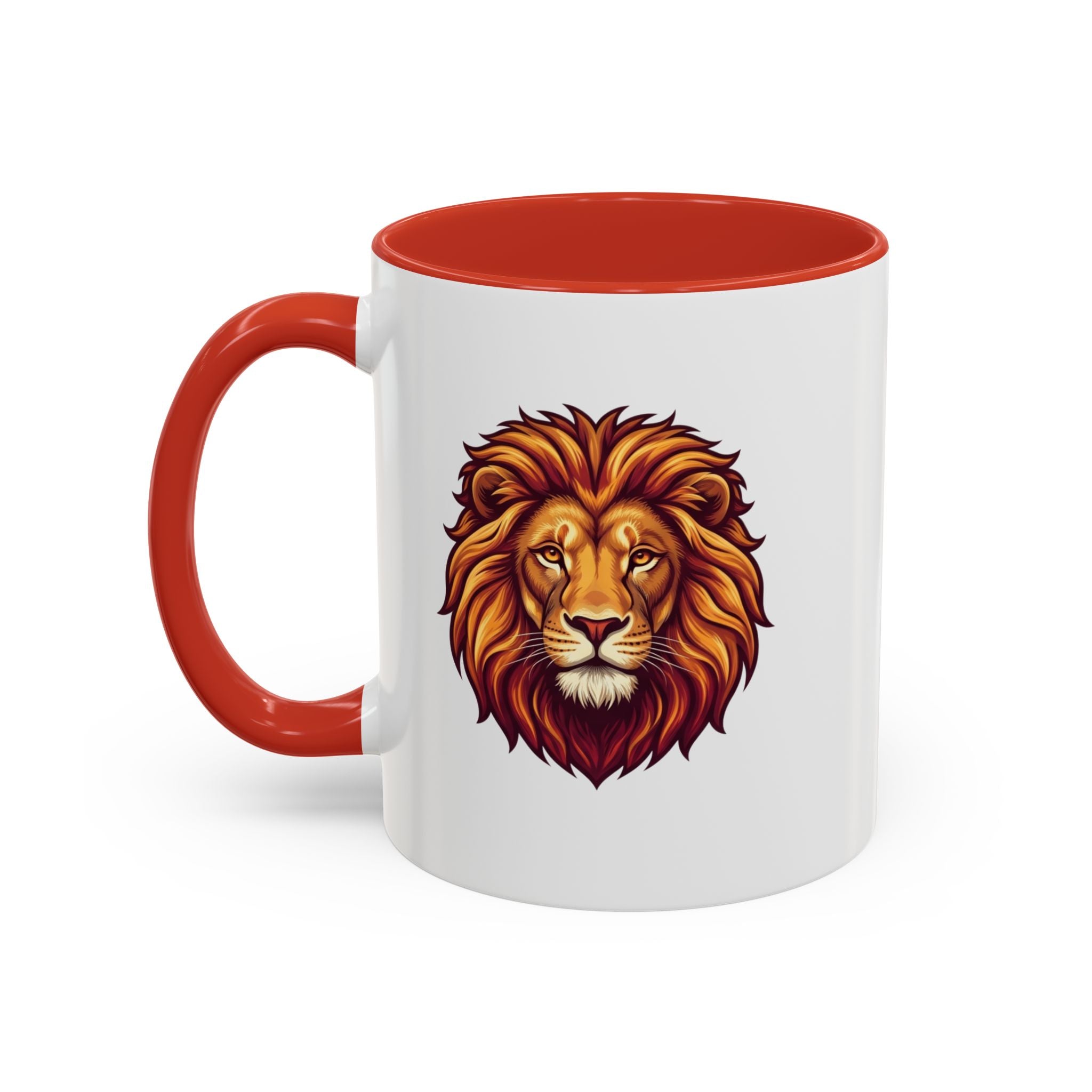Lion Head Accent Coffee Mug — Bold Tribal Lion Face Design,