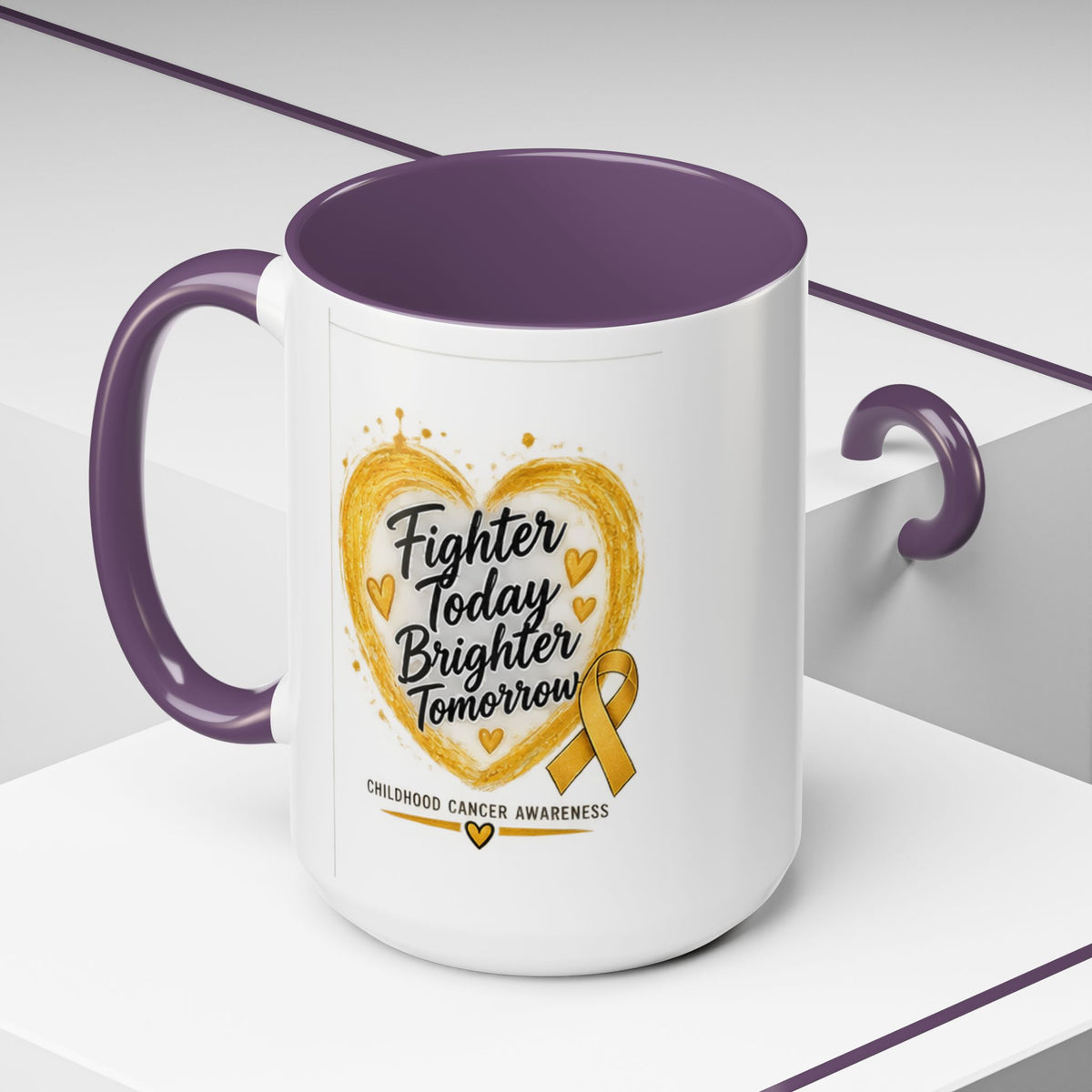 Childhood Cancer Awareness Coffee Mug – "Fighter Today Brighter Tomorrow" (Accent 11/15oz)
