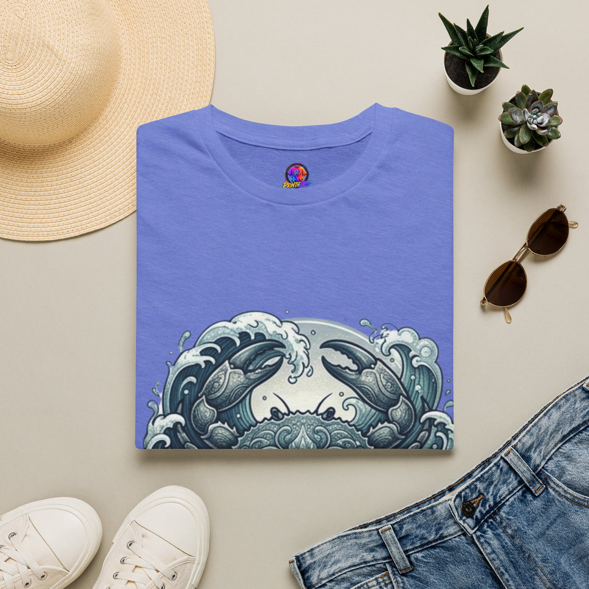 Crab and Waves Graphic T-Shirt — Coastal Oceanic Nautical Tee