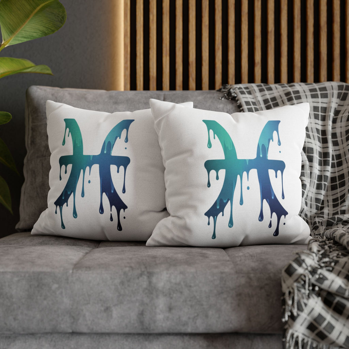 Pisces Drip Zodiac Pillowcase — Blue Gradient Astrological Accent