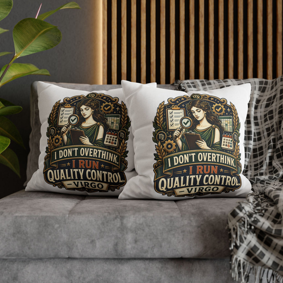 Virgo Quality Control Pillowcase — “I Don't Overthink, I Run Quality Control” Astrology Throw Pillowcase