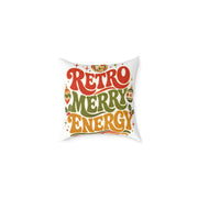 Retro Merry Energy Modern Day Christmas Pillow — Vintage Holiday Throw Pillow with Festive Typography