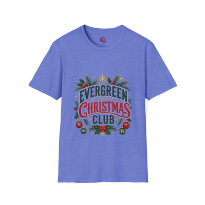 Evergreen Christmas Club T-Shirt — Vintage Holiday Pine & Ornaments Tee