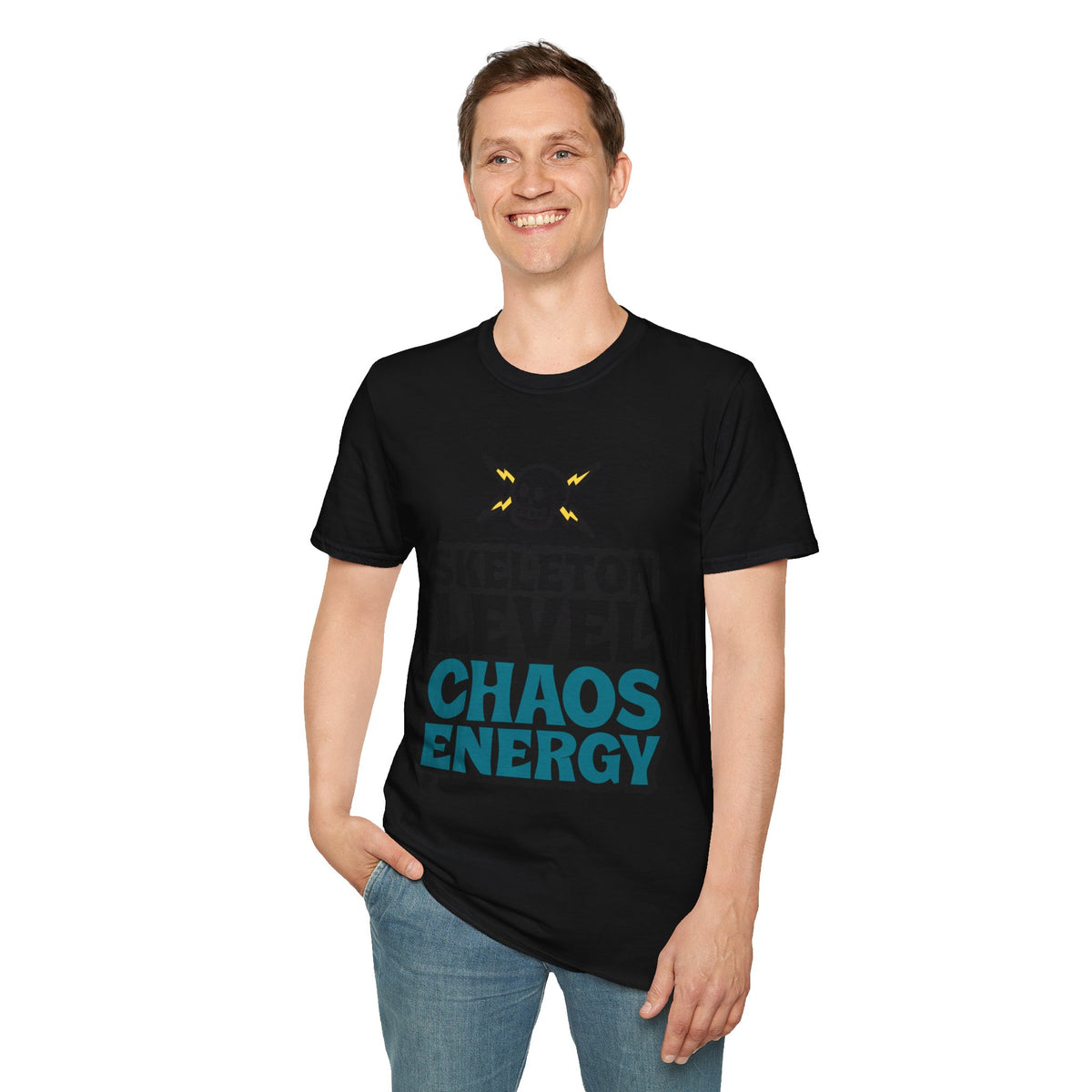 Skeleton Level Chaos Energy Teal Lightning Bolt T-Shirt - Edgy Alt Streetwear Graphic Tee - Trending Now - September 2026