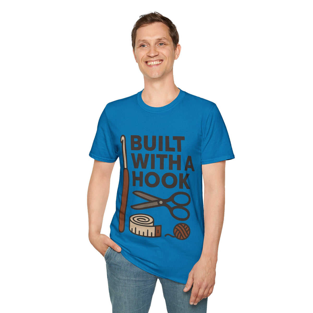 "Built With A Hook" Funny Crochet Graphic Tee - Minimalist Yarn Maker Crafting White T-Shirt - Trending Now - September 2026
