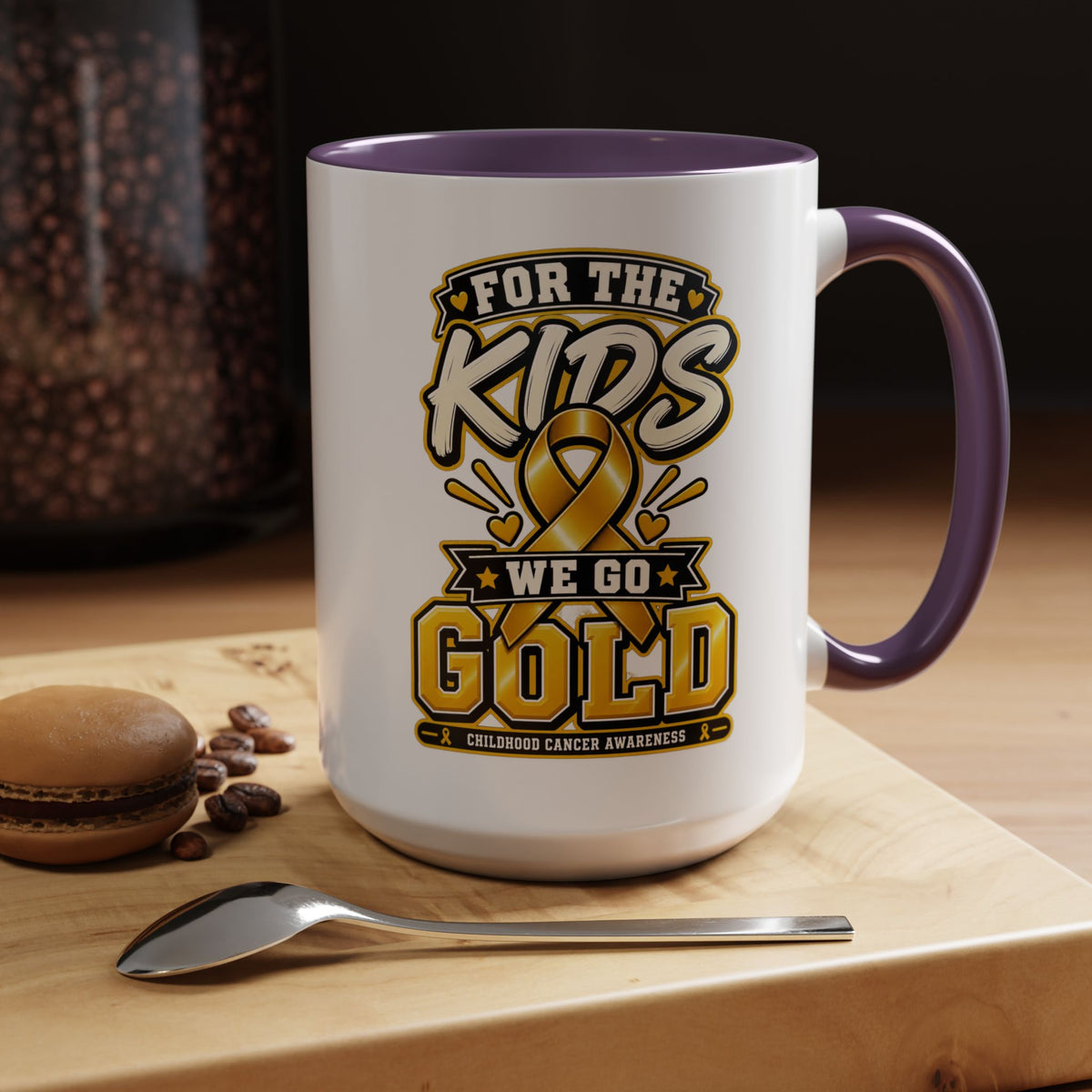 For The Kids We Go Gold Accent Coffee Mug — Childhood Cancer Awareness 11/15oz
