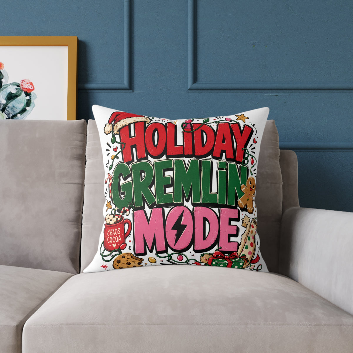 Holiday Gremlin Mode Modern Day Christmas Square Poly Canvas Pillow