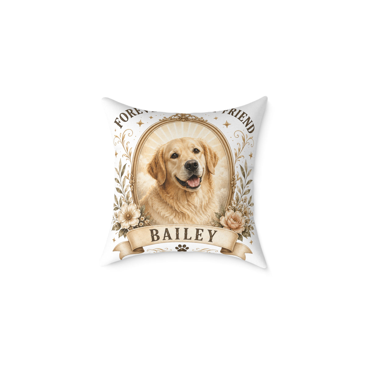 Pet Memorial Pillow Milo Bailey Dog Dad Mom— Personalized "Bailey" Golden Retriever Tribute Square Pillow