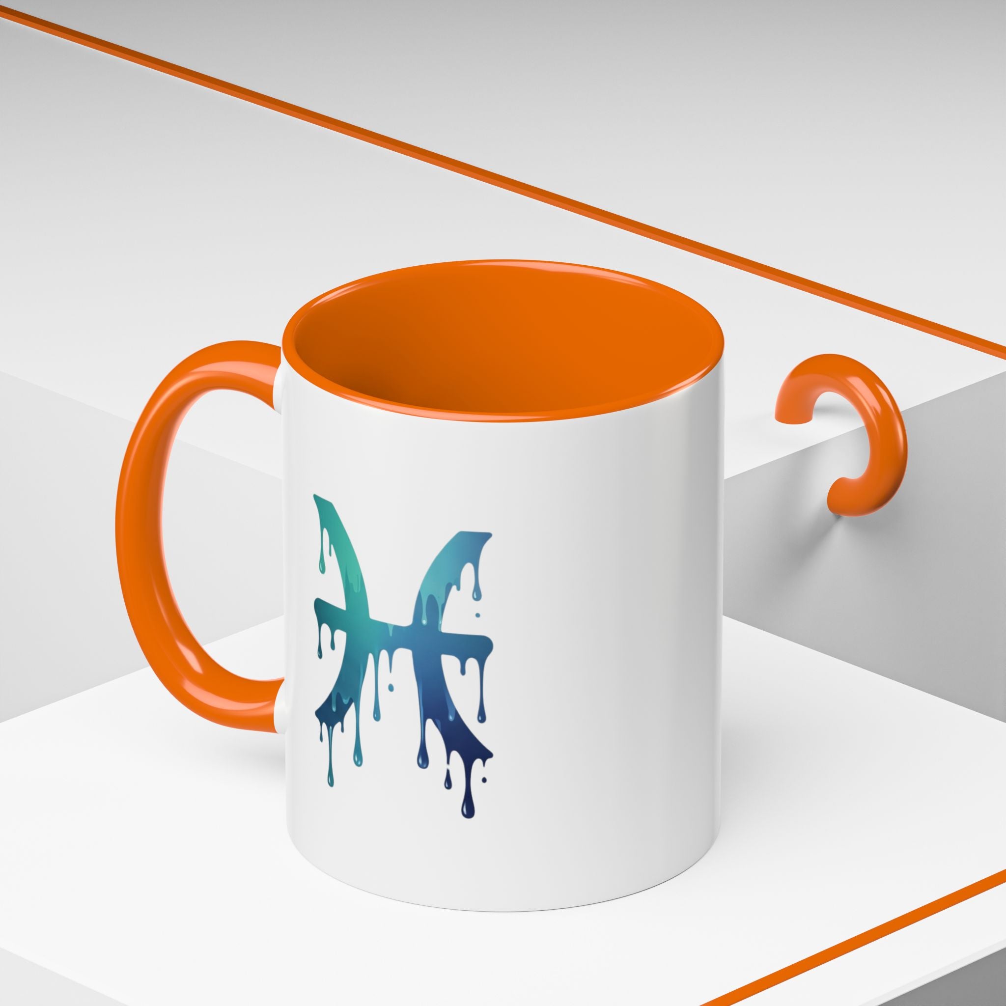 Pisces Zodiac Accent Coffee Mug — Dripping Teal Blue Astrology Gift