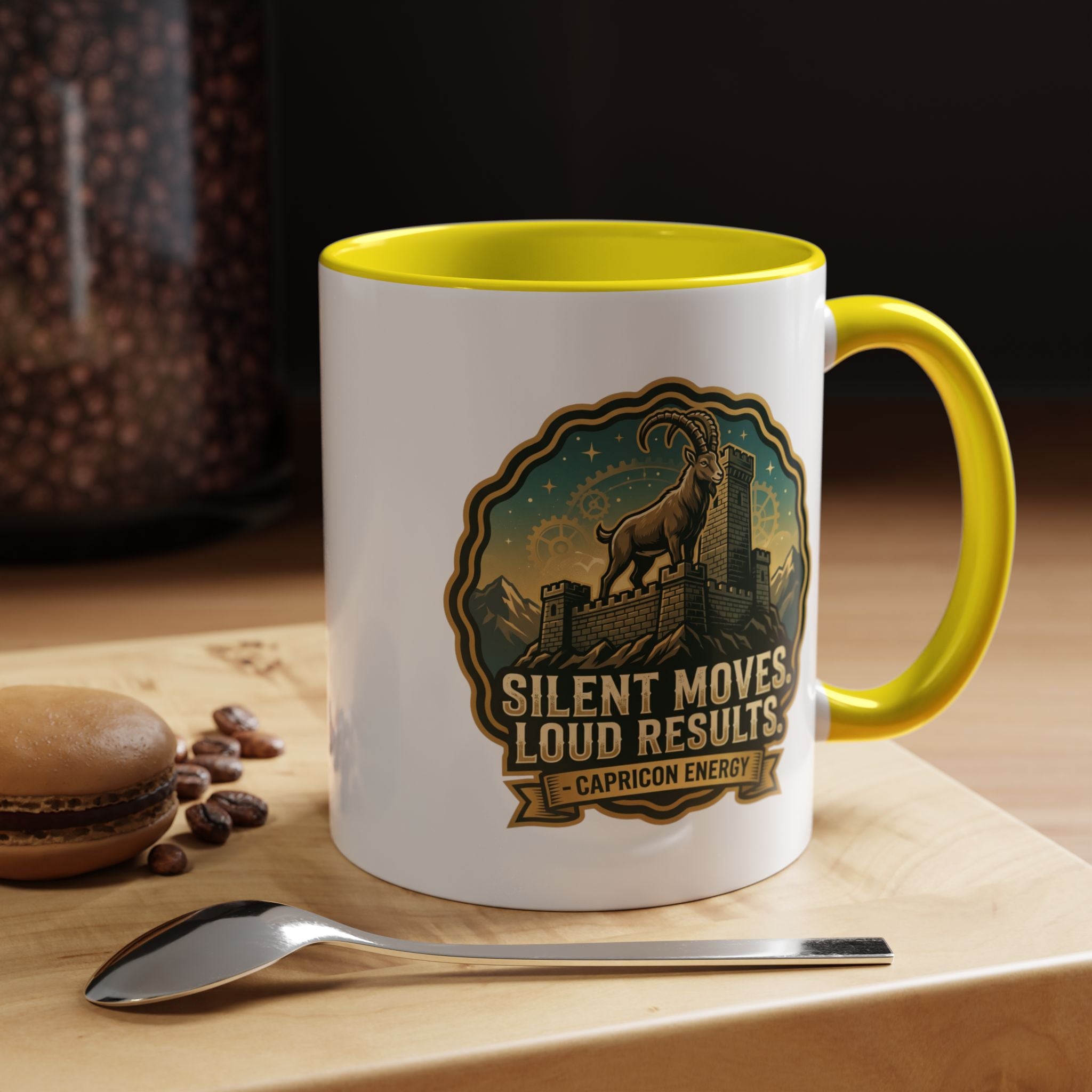 Capricorn Coffee Mug - "Silent Moves. Loud Results." Zodiac Goat Accent Mug