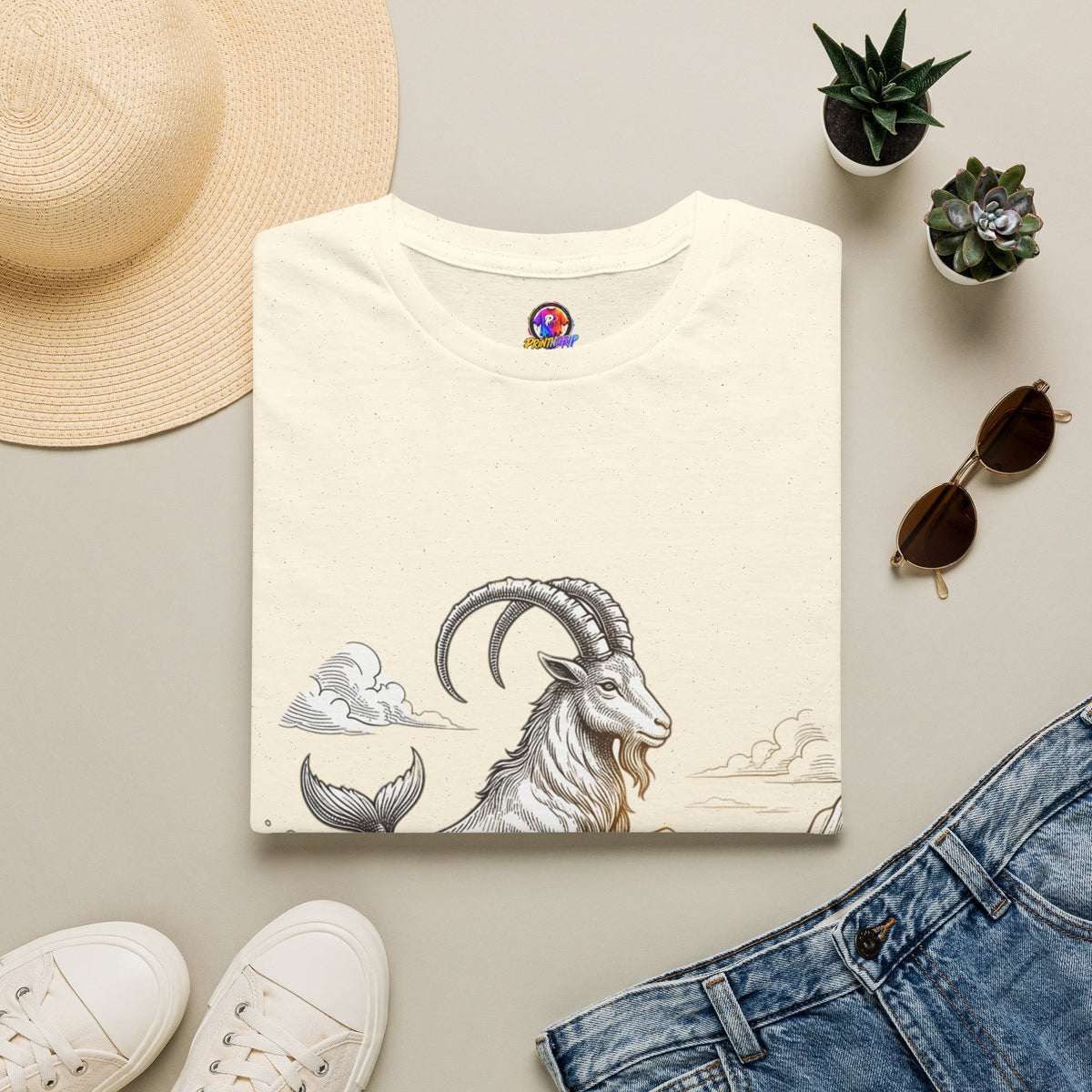 Capricorn Goat-Mermaid T-Shirt — Mythical Sea Goat Zodiac Tee