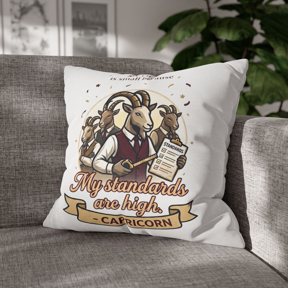 Capricorn Pillowcase – “My Standards Are High” Zodiac Goat Decorative Throw Pillowcase