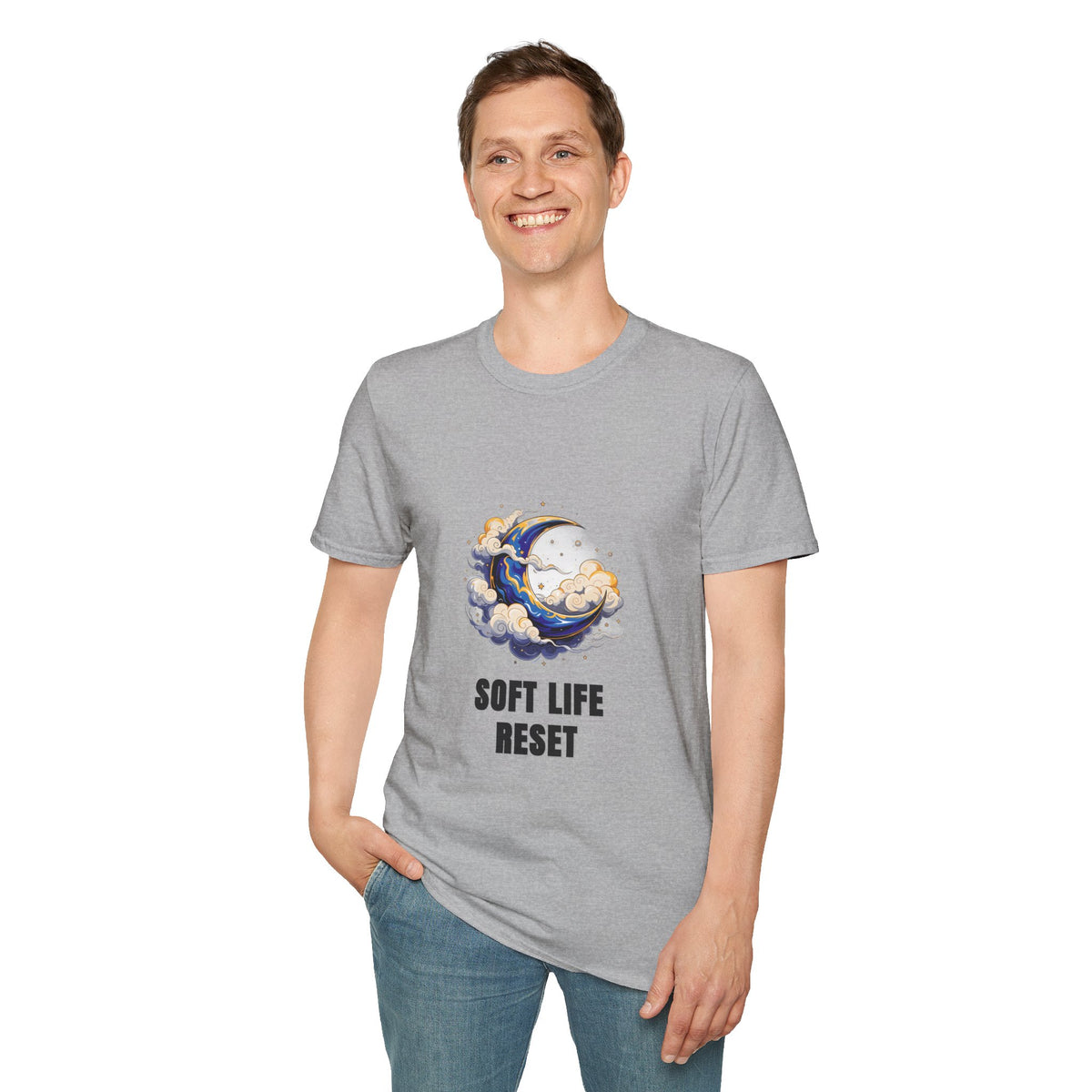 Soft Life Reset T-Shirt — Crescent Moon Cloud Graphic Tee - Trending Now - August 2026