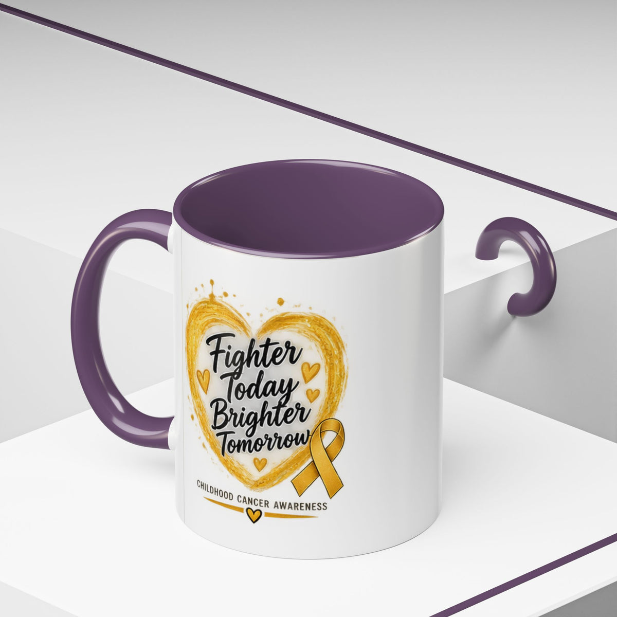 Childhood Cancer Awareness Coffee Mug – "Fighter Today Brighter Tomorrow" (Accent 11/15oz)