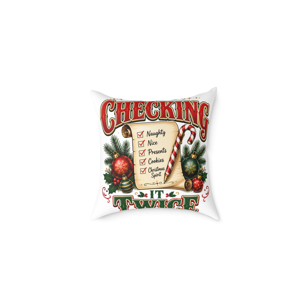 Christmas Checking It Twice Square Poly Canvas Pillow