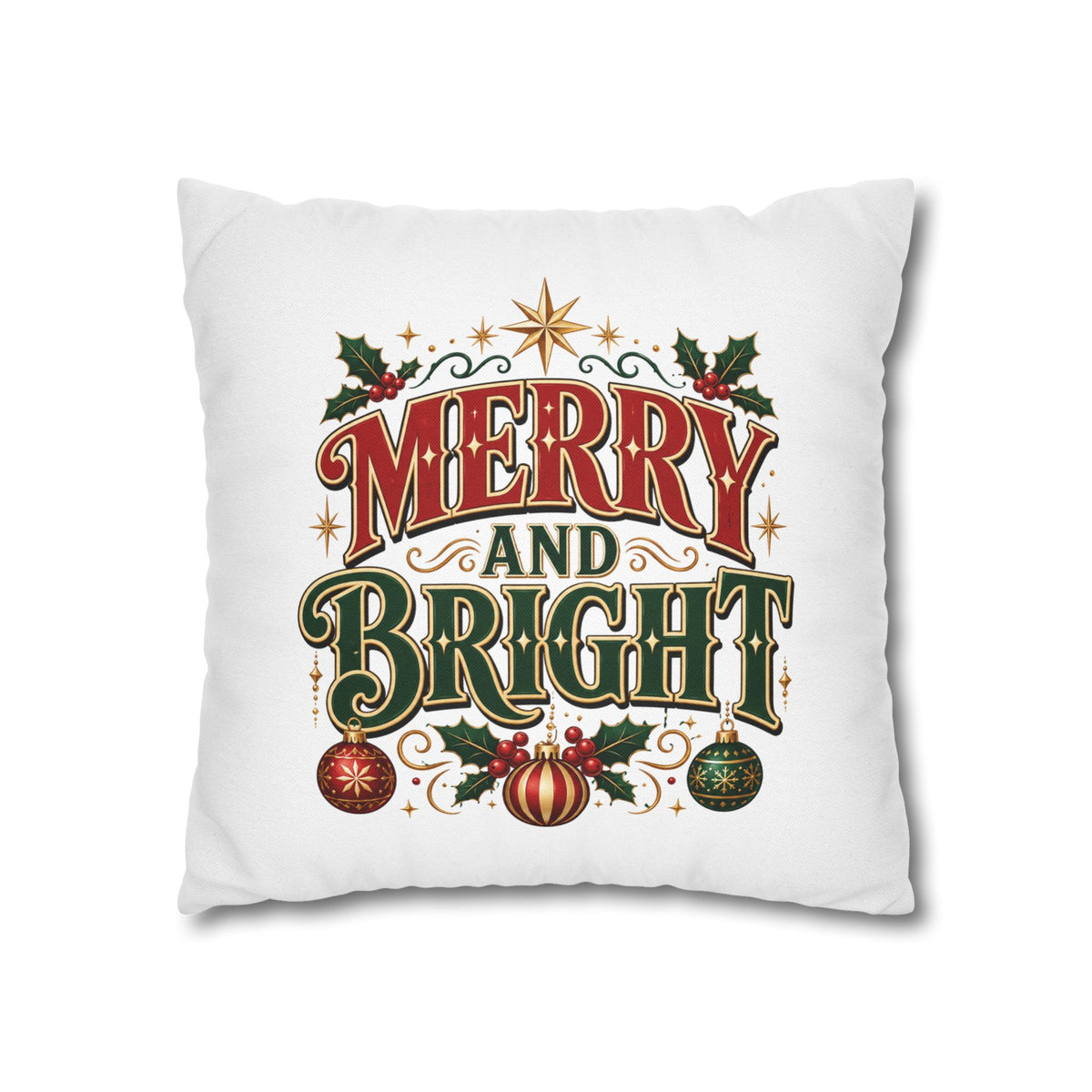 Merry and Bright Christmas Pillowcase — Festive Holiday Decorative Pillow Cover