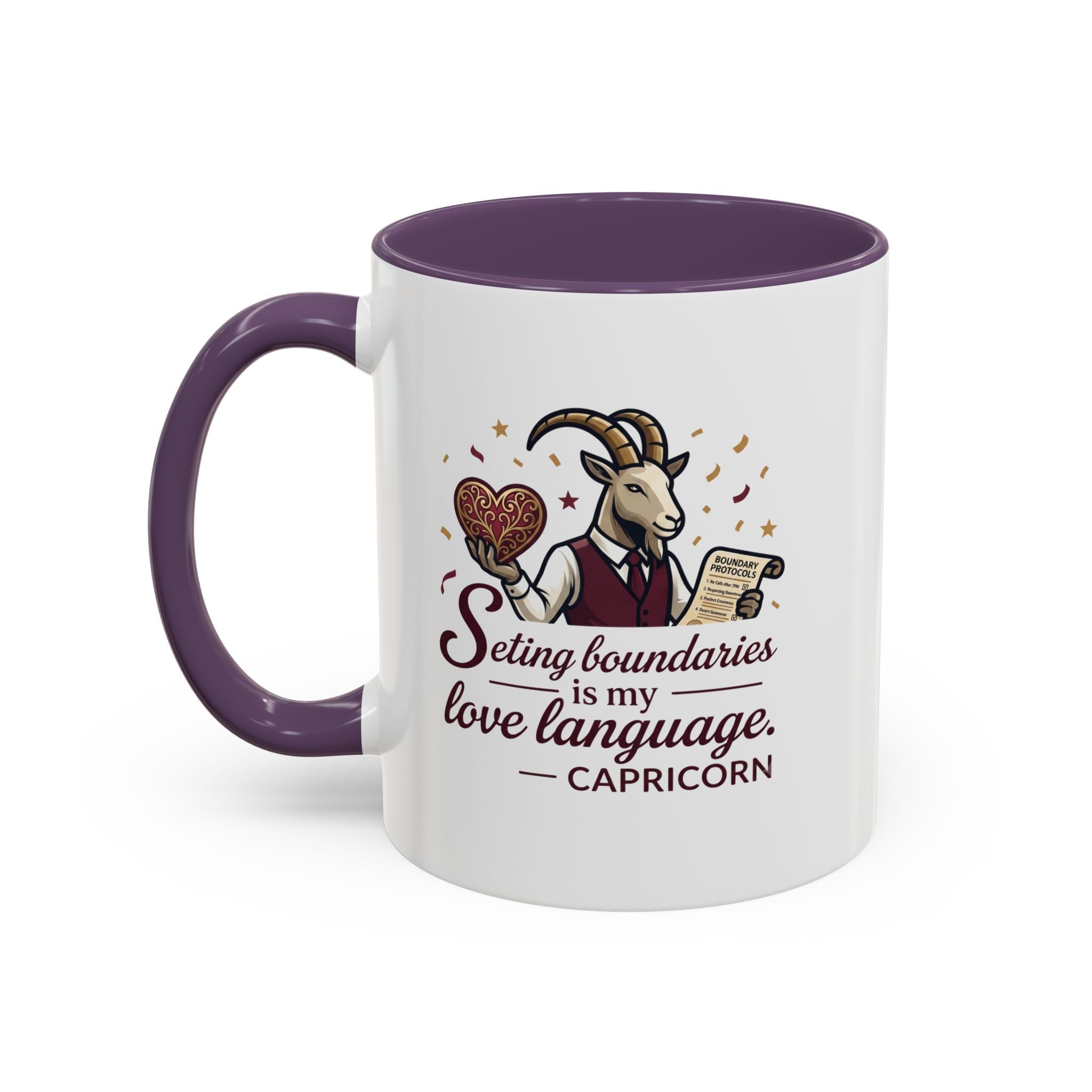 Capricorn Zodiac Coffee Mug — "Setting Boundaries Is My Love Language" Accent Mug